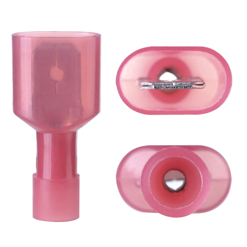 XHF 22-16 AWG Male Spade Disconnect Connectors Terminals Nylon Fully Insulated Quick Crimp Wire Connectors 100 Pcs Red - Image 2